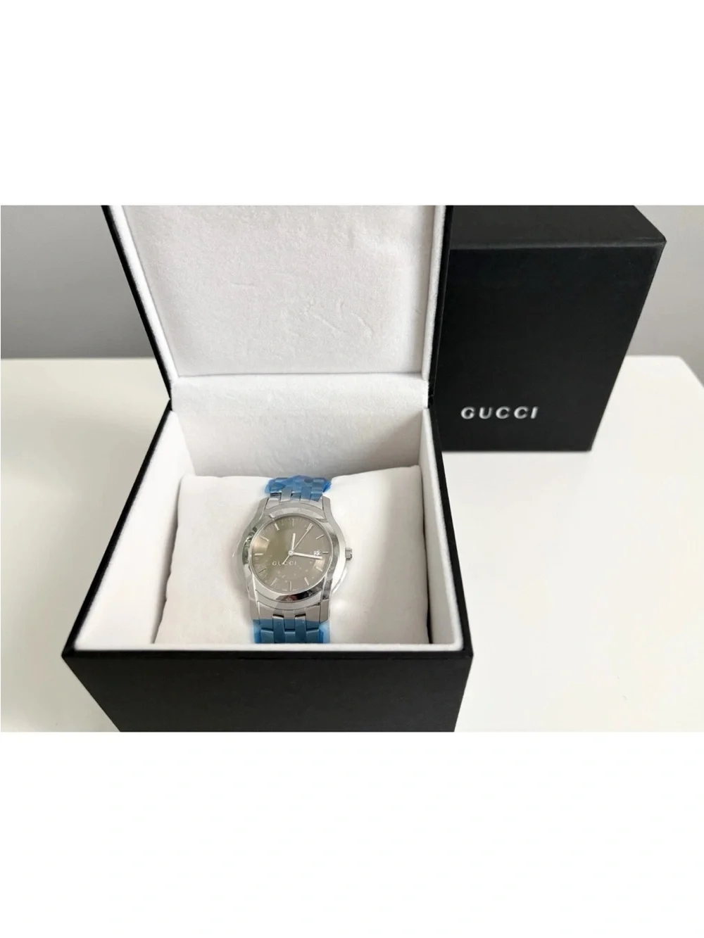 NEW Gucci YA055215 Mens Stainless Steel Brown Matte Date Swiss Made 5500XL Watch